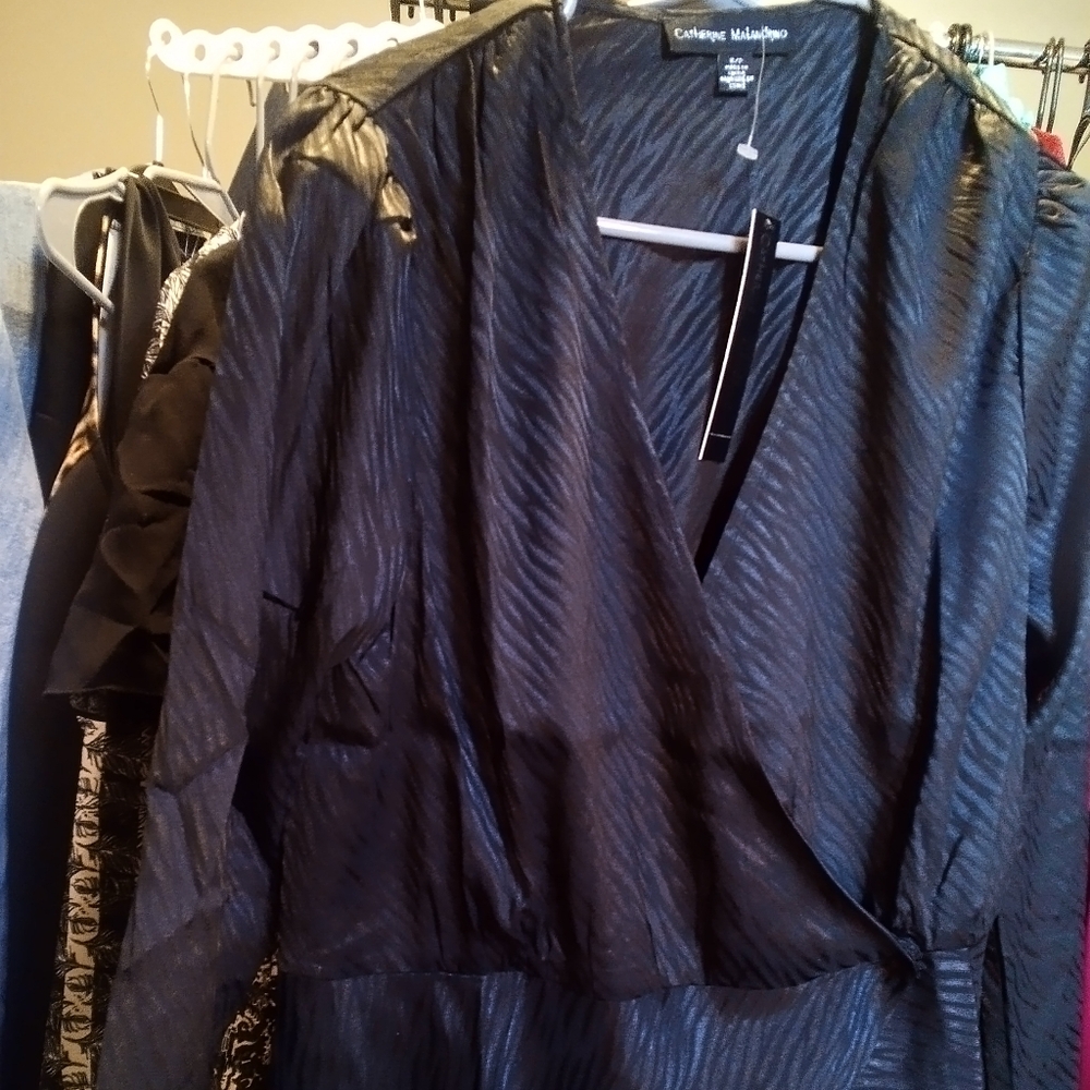 NWT Black Wrap Blouse Sz S Catherine Malandrino